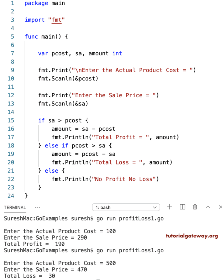 Go Program to Calculate Profit or Loss