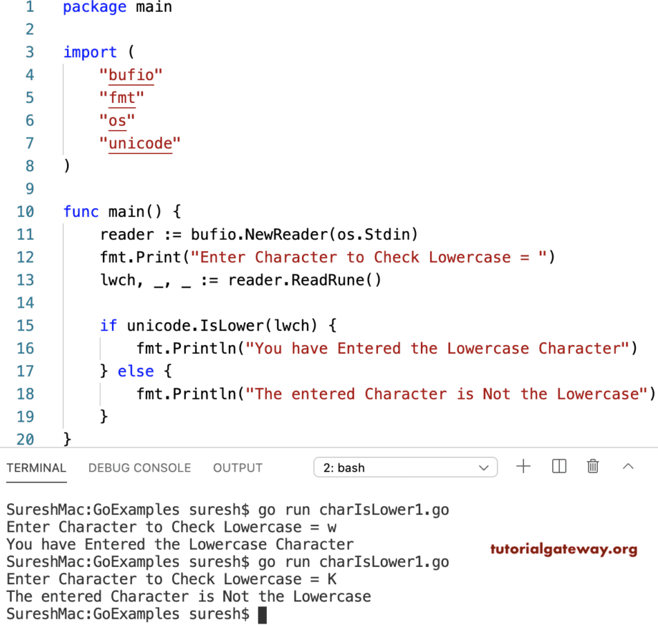 Go Program to Check Character is a Lowercase