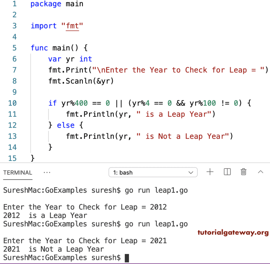 Go Program to Check Leap year
