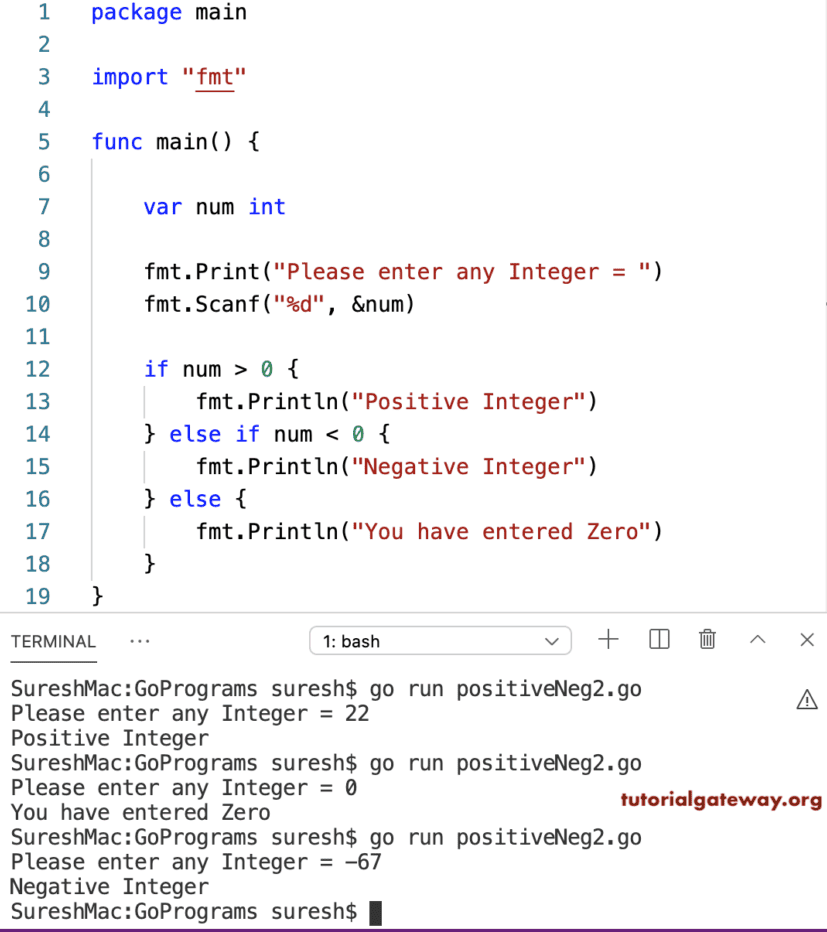 Go Program to Check Positive or Negative