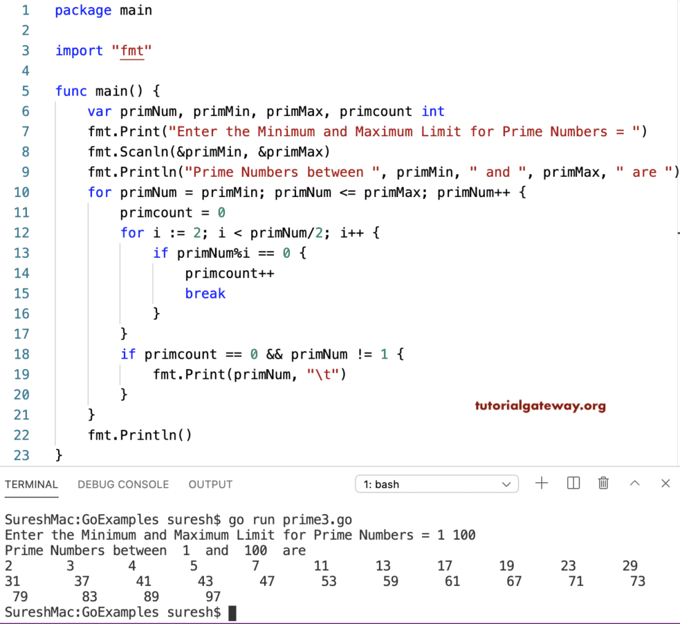 Golang Program to Find Prime Number
