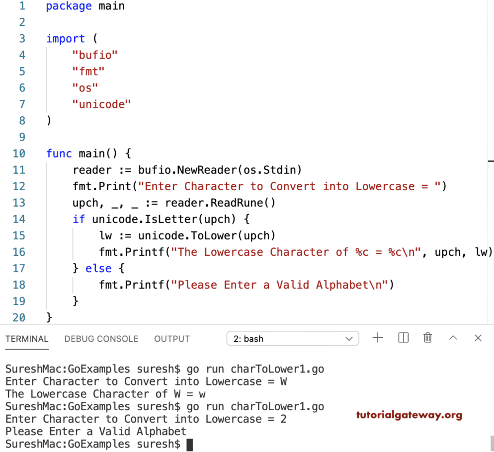 Go Program to Convert Character to Lowercase