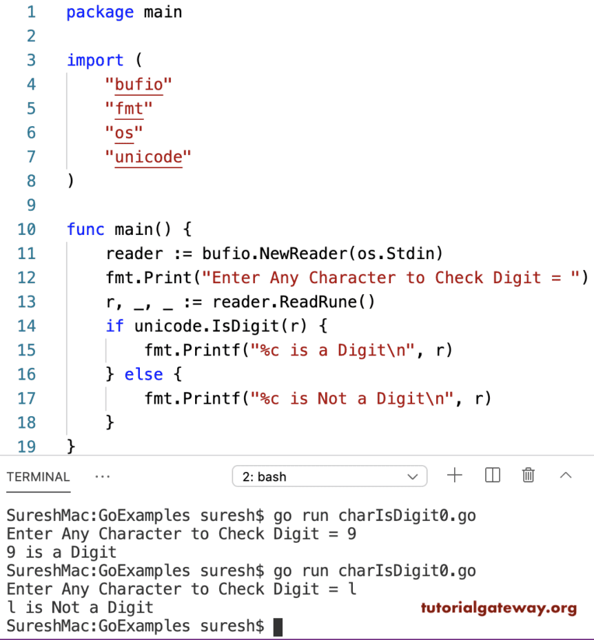 Go Program to Find Character in a Digit