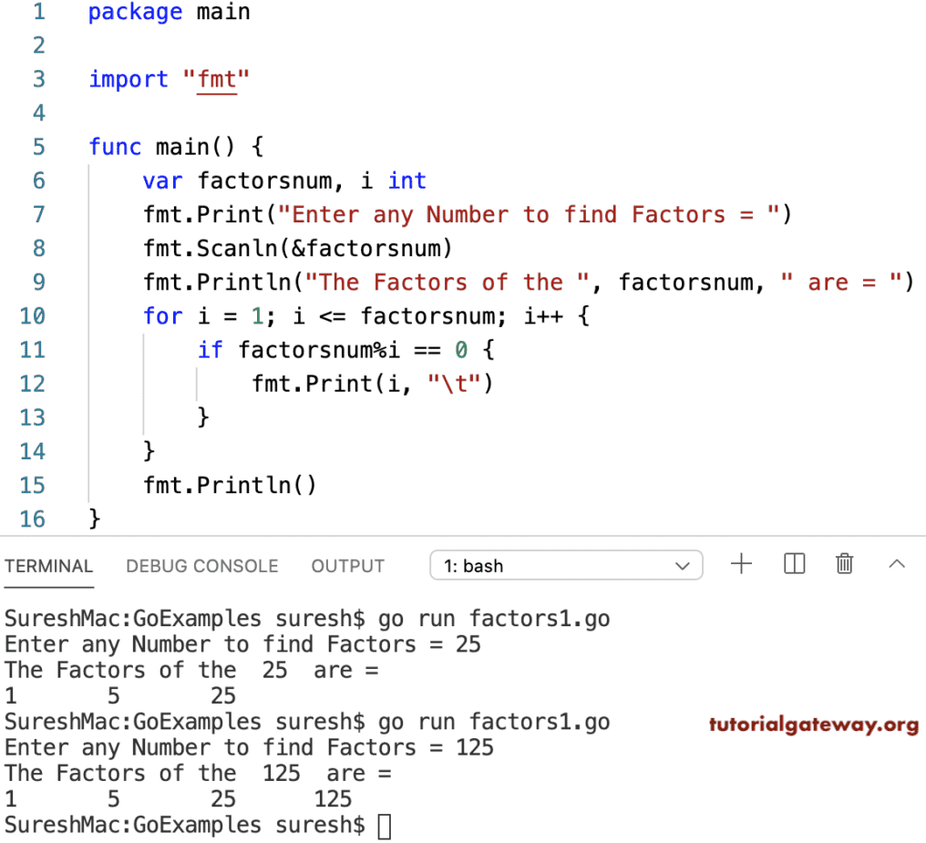 Go Program to Find Factors of a Number