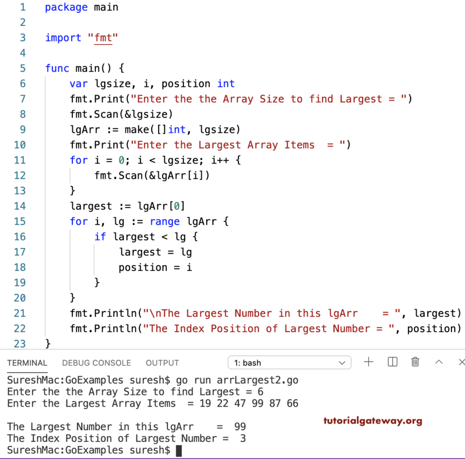 Go Program to Find Largest Array Item