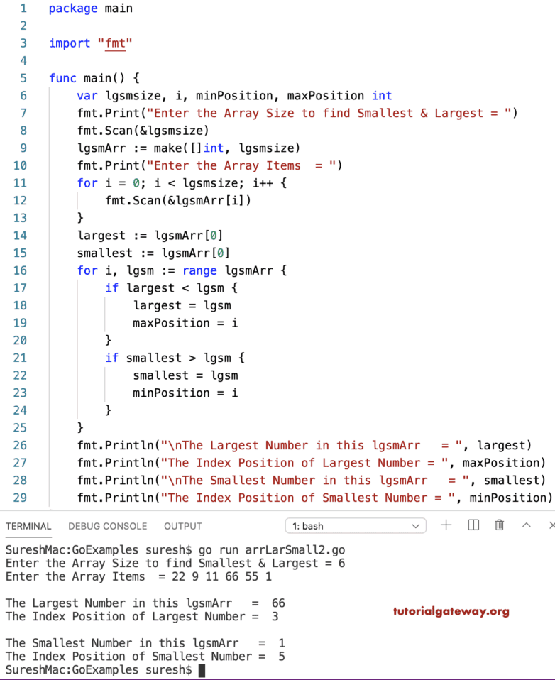 Go Program to Find Largest and Smallest Number in an Array