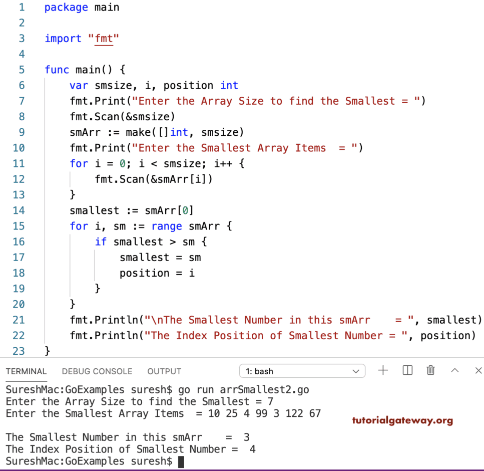 Go Program to Find Smallest Array Item