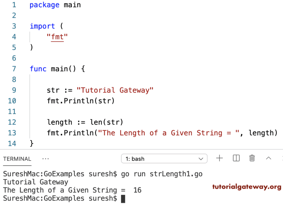 Go Program to Find String Length