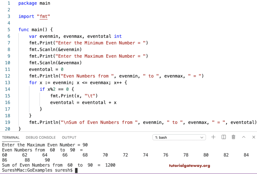 Golang Program to Find Sum of Even Numbers