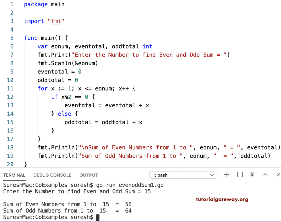 Go Program to find Sum of Even and Odd
