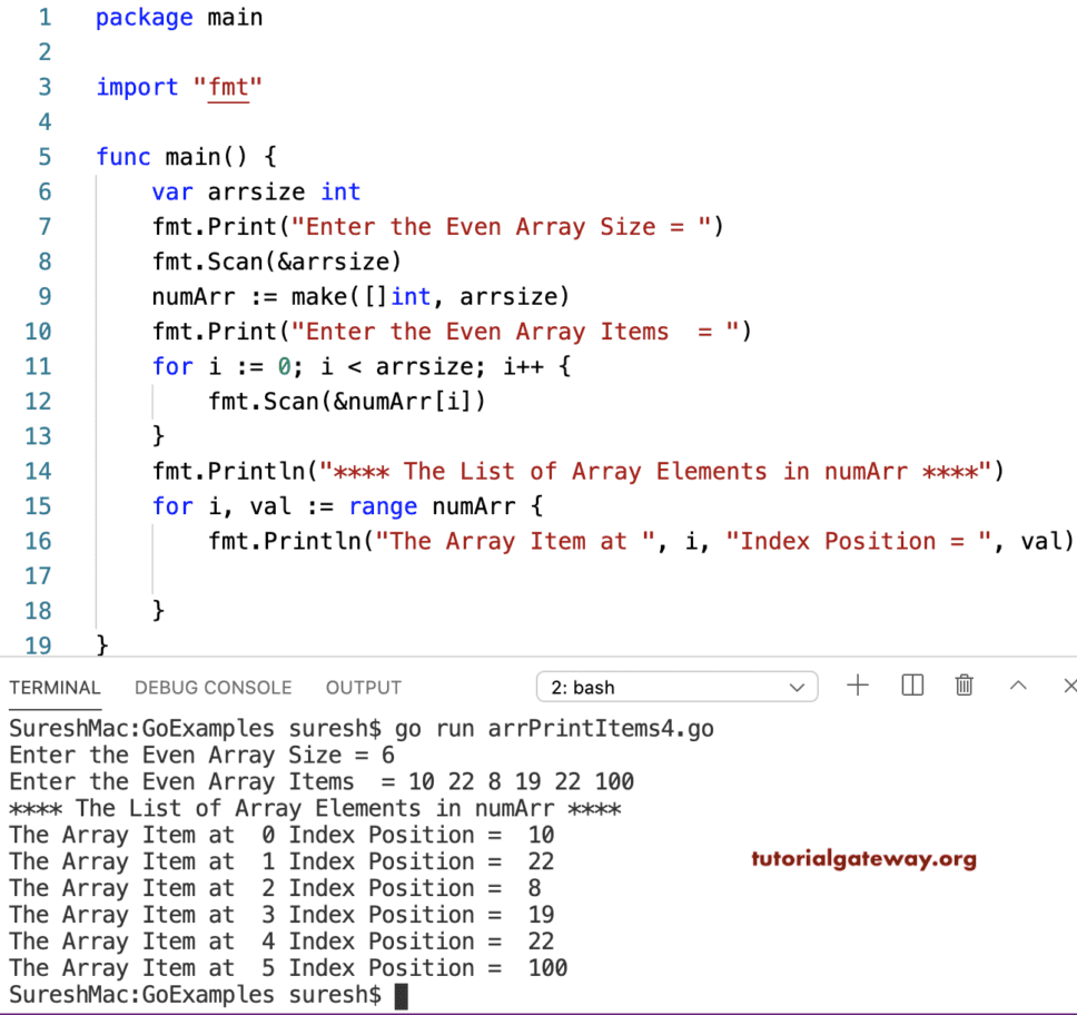 Golang Program to Print Array