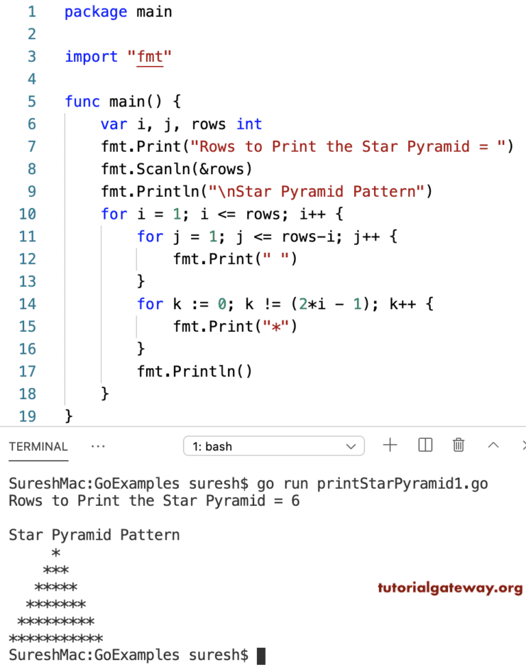 Go Program to Print Star Pyramid