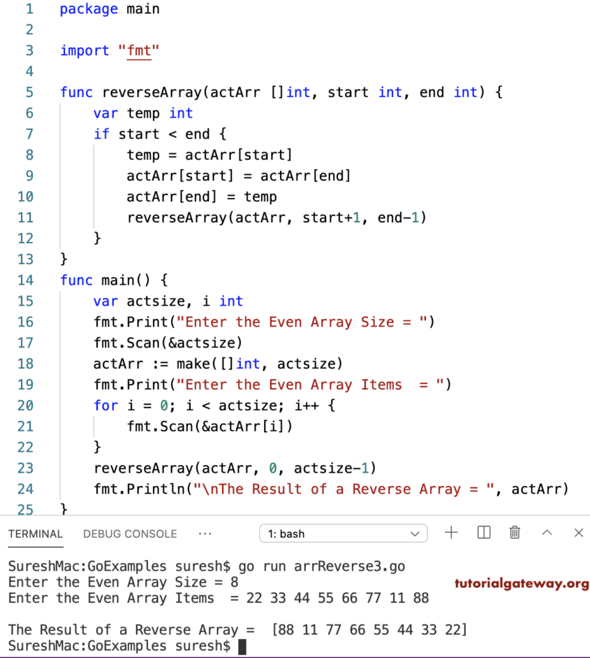 Go Program to Reverse an Array