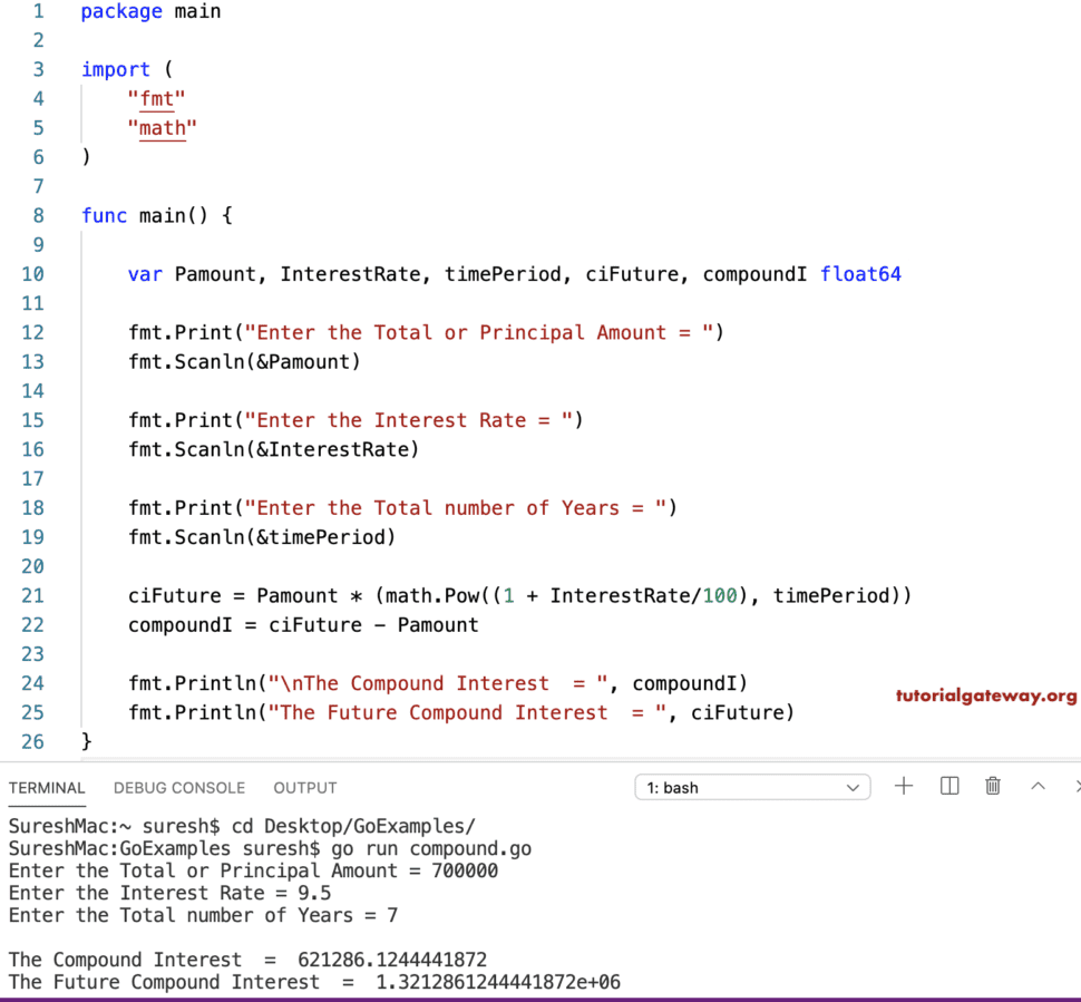 Go Program to calculate Compound Interest