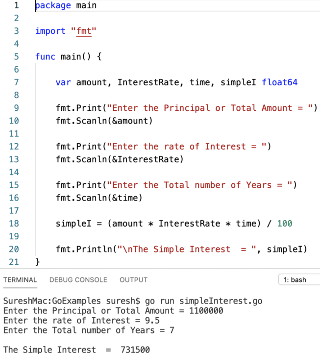 Go Program to calculate Simple Interest