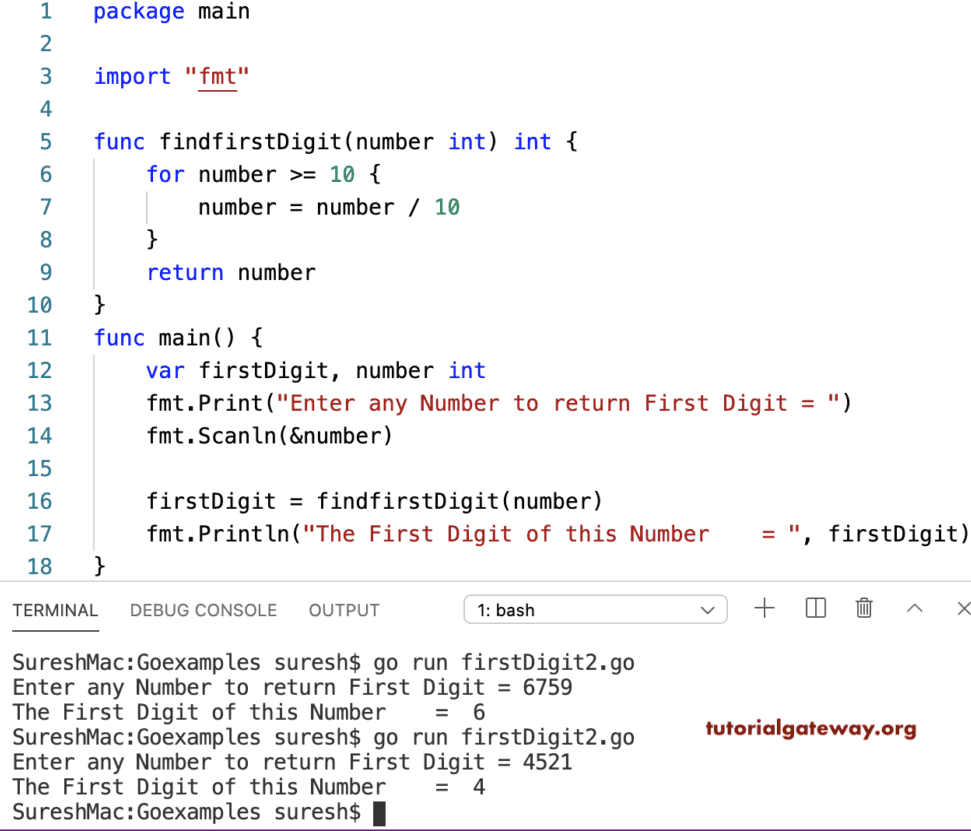 Go Program to find First Digit of a Number
