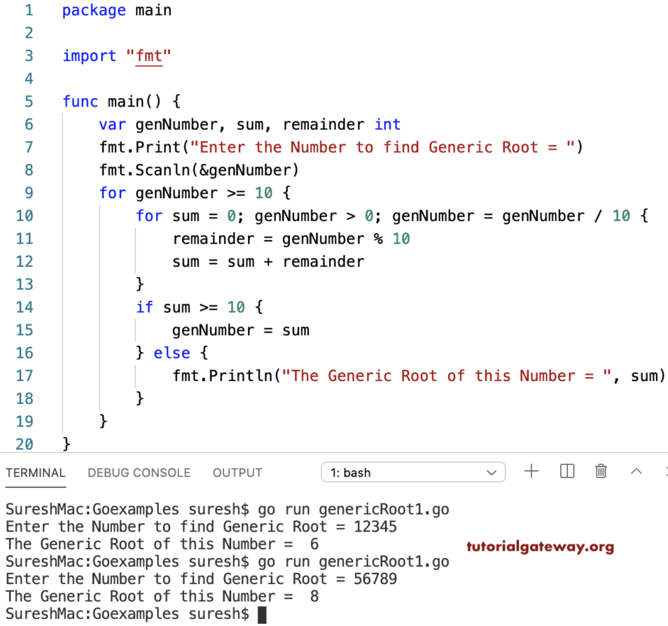 Go Program to find Generic Root of a Number