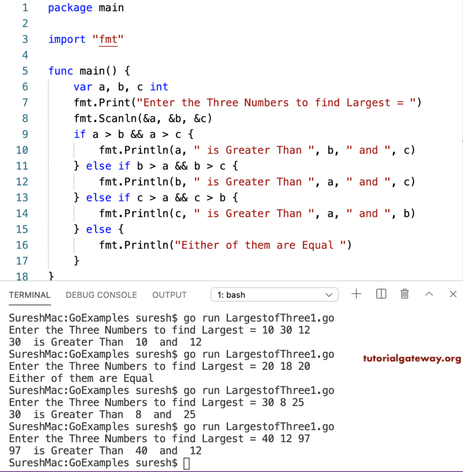 Go Program to find Largest of Three Numbers