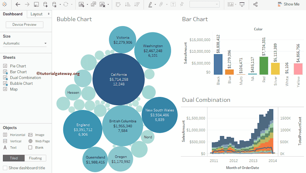 How to Create a Dashboard in Tableau and preview of sheets