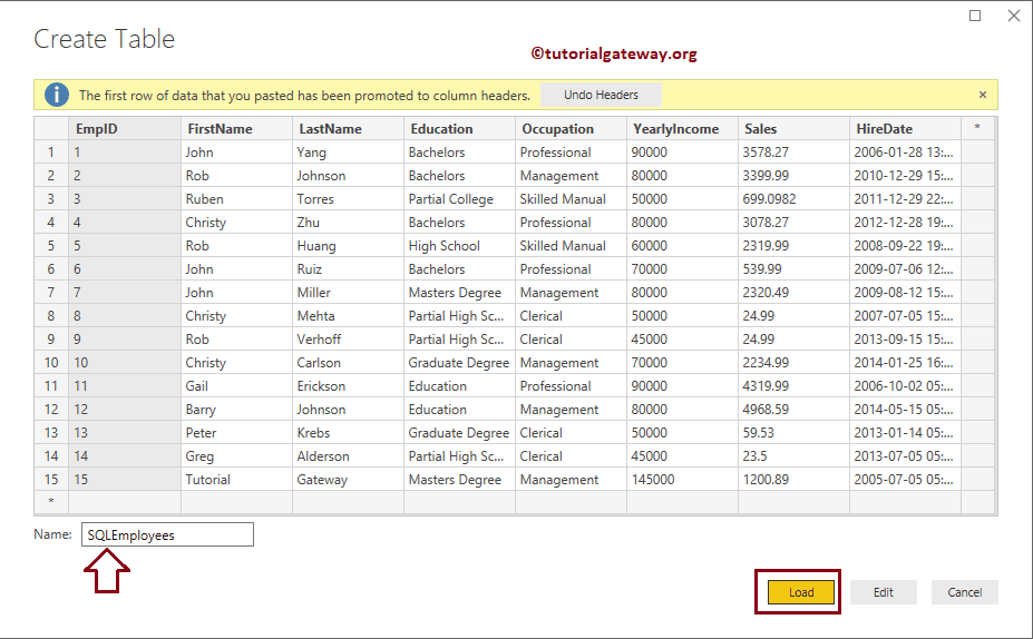 Enter SQL Table Data into the Desktop