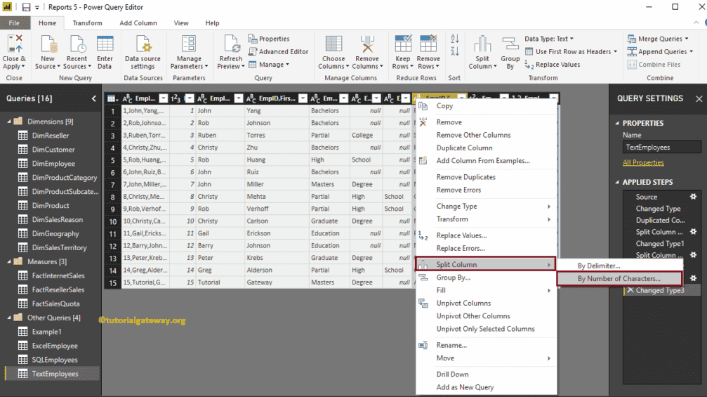 How to Split Columns by number of characters