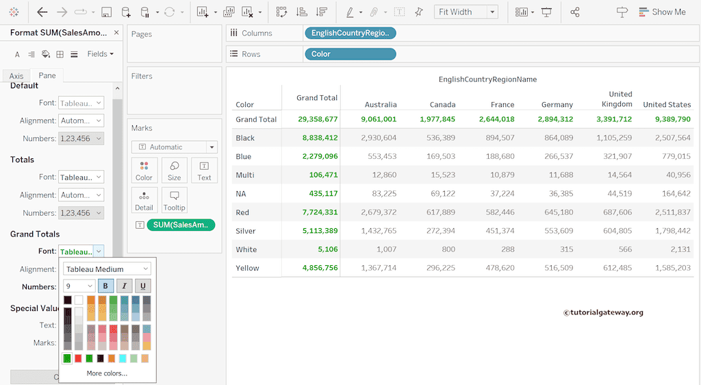 Add Row and Column Totals and format the header colors