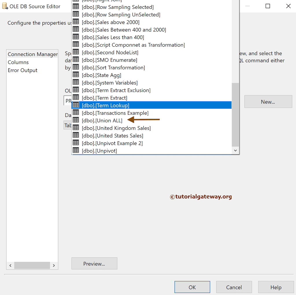 Choose Existing Table