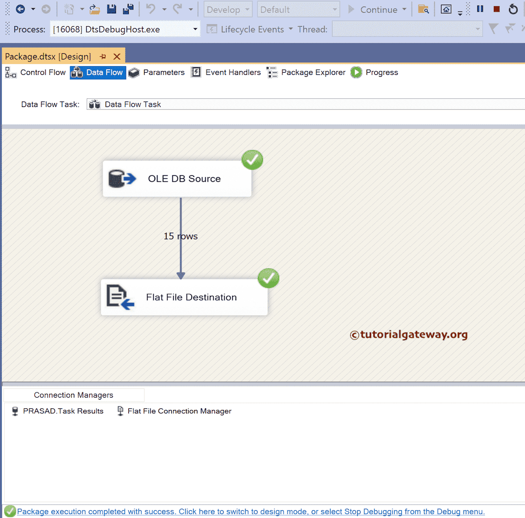 Run the SSIS Export SQL Server Table Data to Fixed Width Flat File package