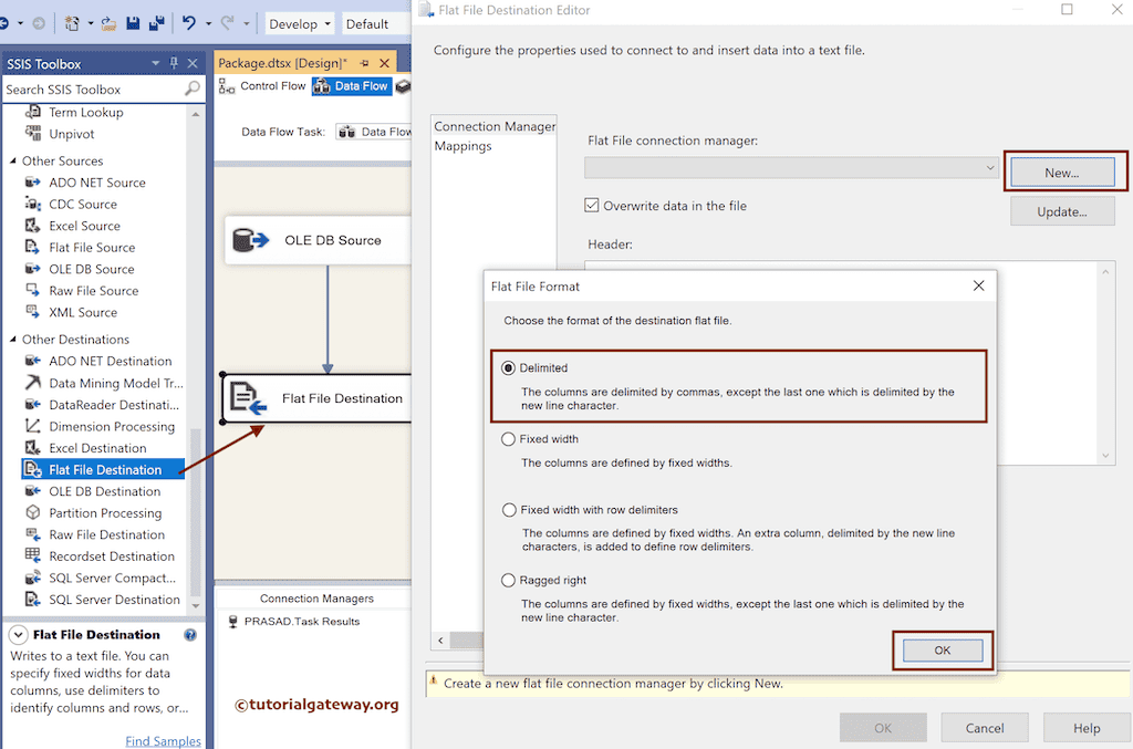 Add Flat File Destination to SSIS for Exporting QL table Data to Pipe Delimiter File 5