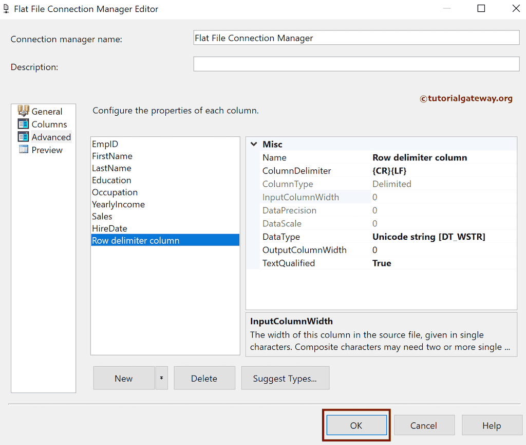 extra Row delimiter column added