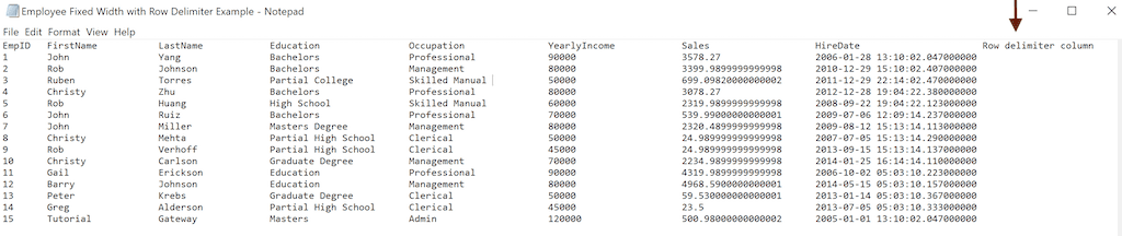 Fixed Width with Row Delimiters Text File