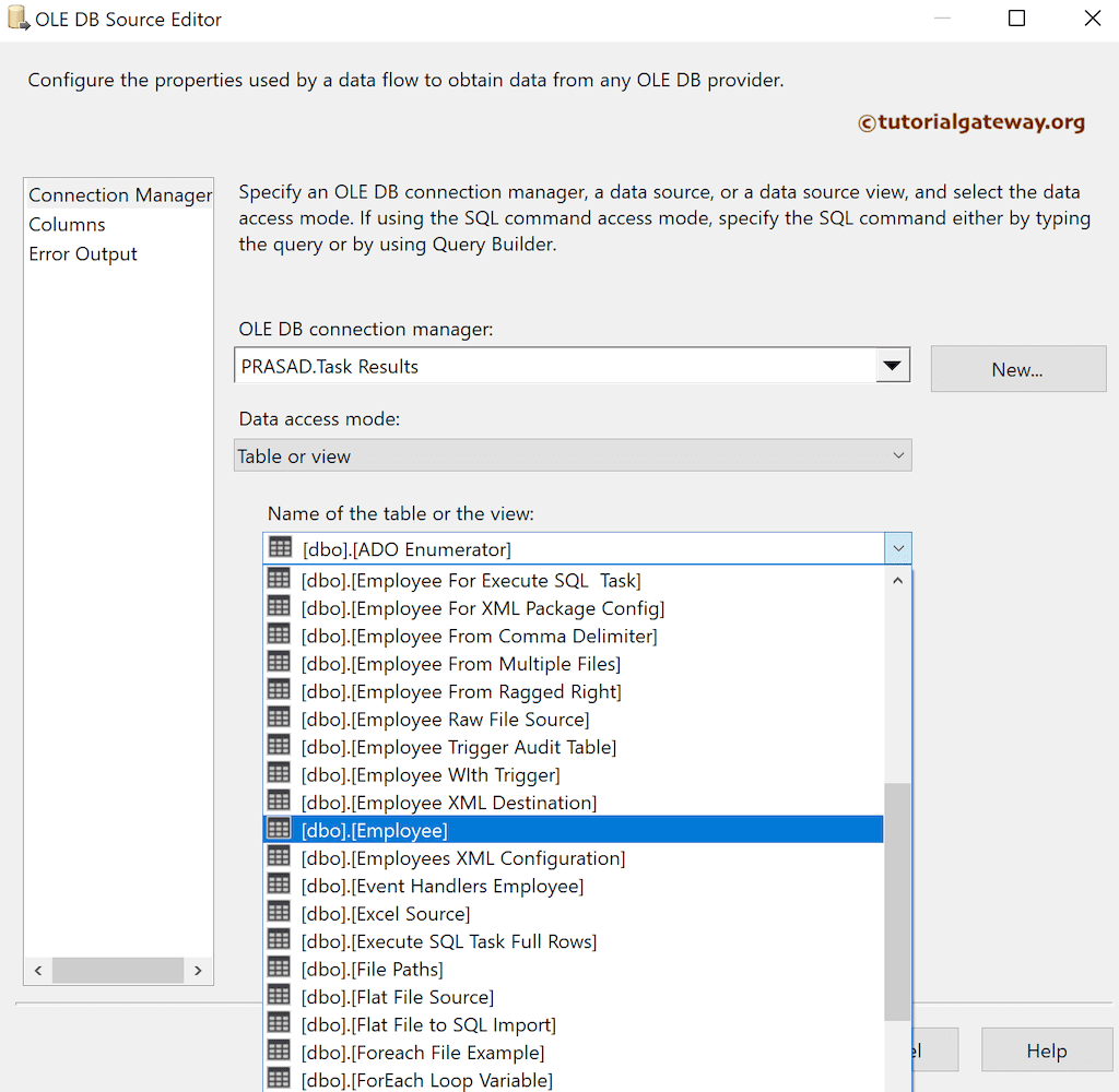 Choose Employee Table from Database