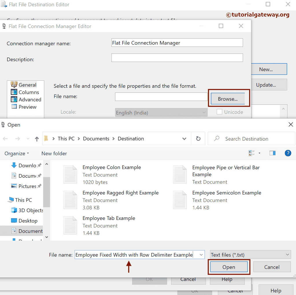 create a new file for SSIS Export SQL Data to Fixed Width with Row Delimiters File