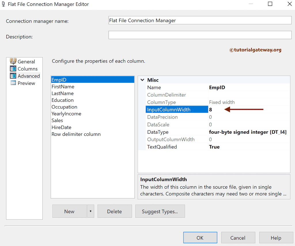 SSIS Export SQL Data to Fixed Width Flat File InputColumnWidth