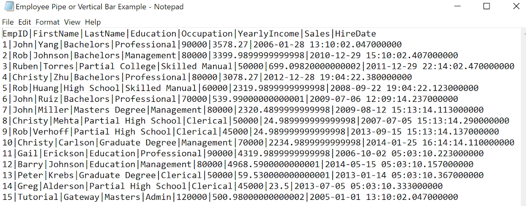 Text File with Vertical Bar Separated Columns