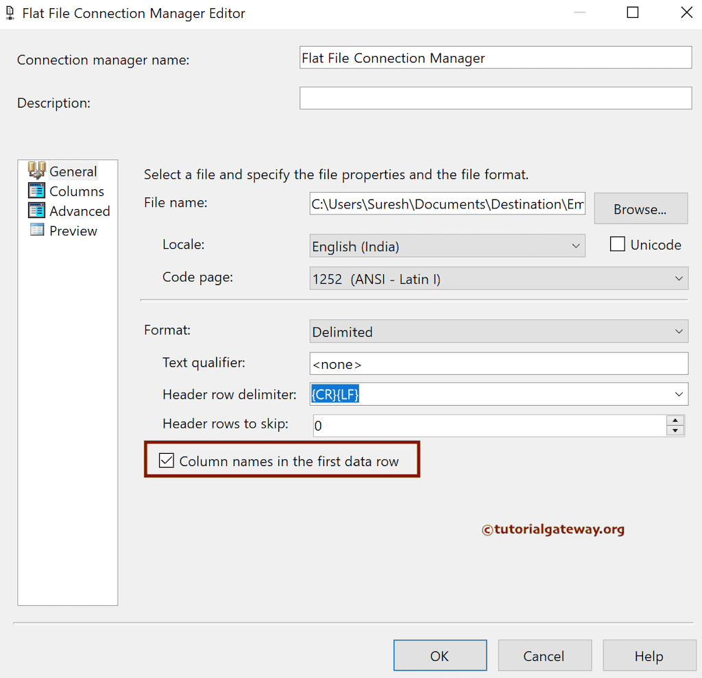 checkmark the Column Names in the first data