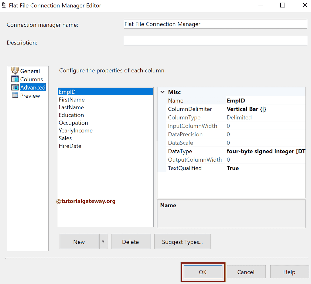 change the Data type or column names