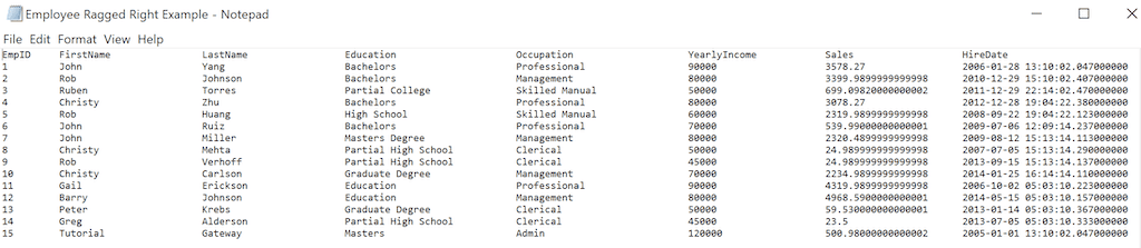 Text File with Ragged Right Fixed Width of space separates columns