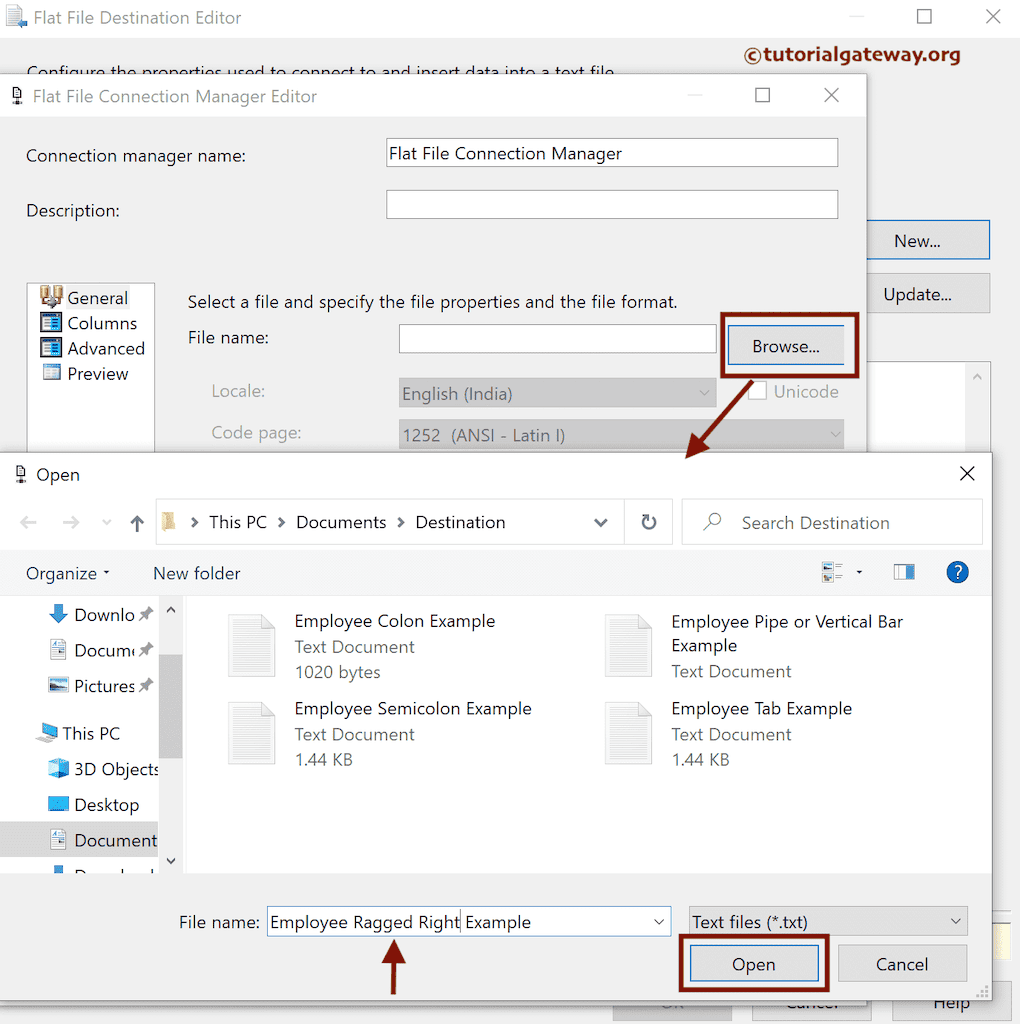 Browse button to create a new file