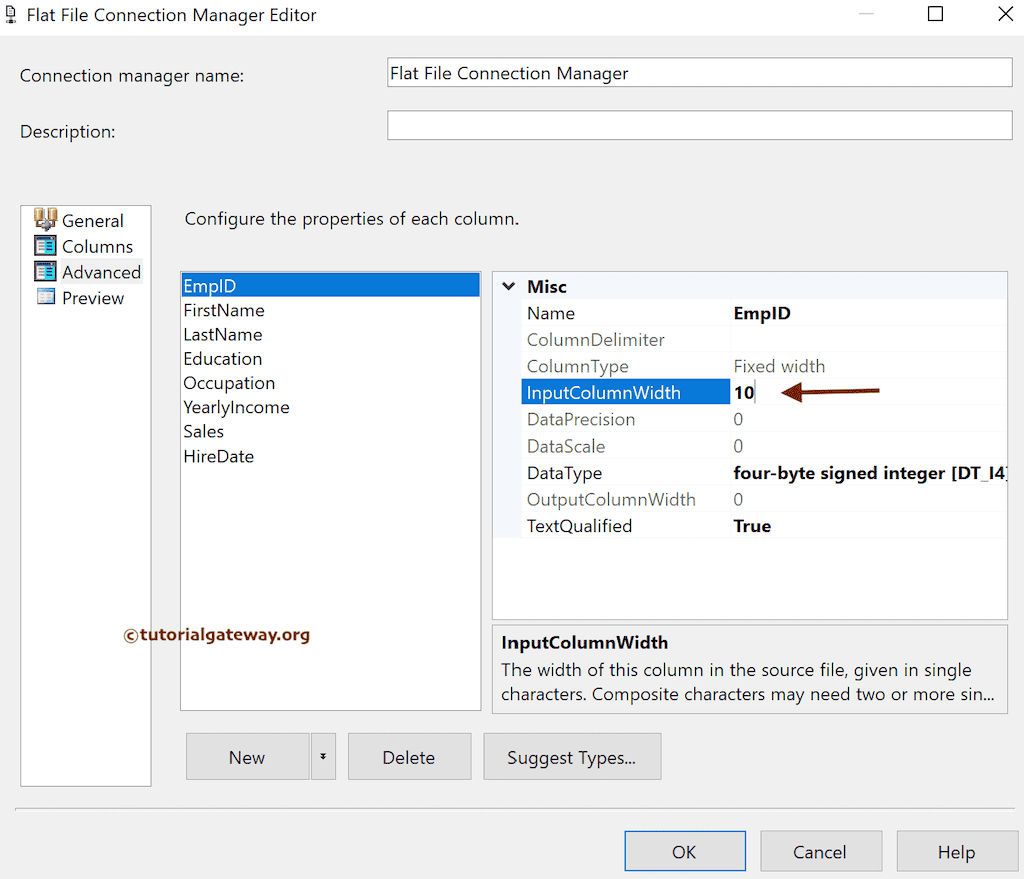 change the InputColumnWidth value
