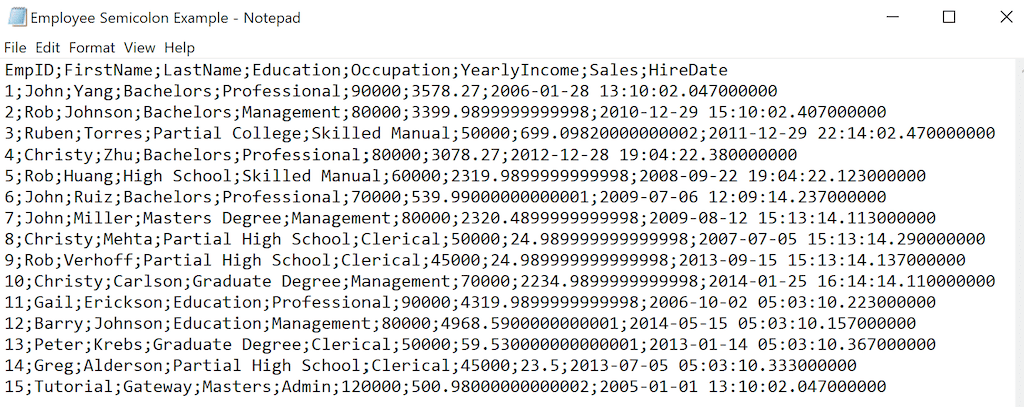 text file with Semicolon separated columns