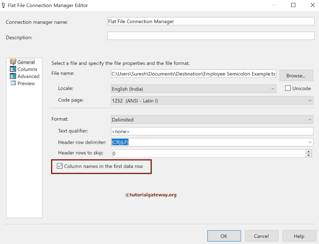 checkmark the Column Names in the first data row