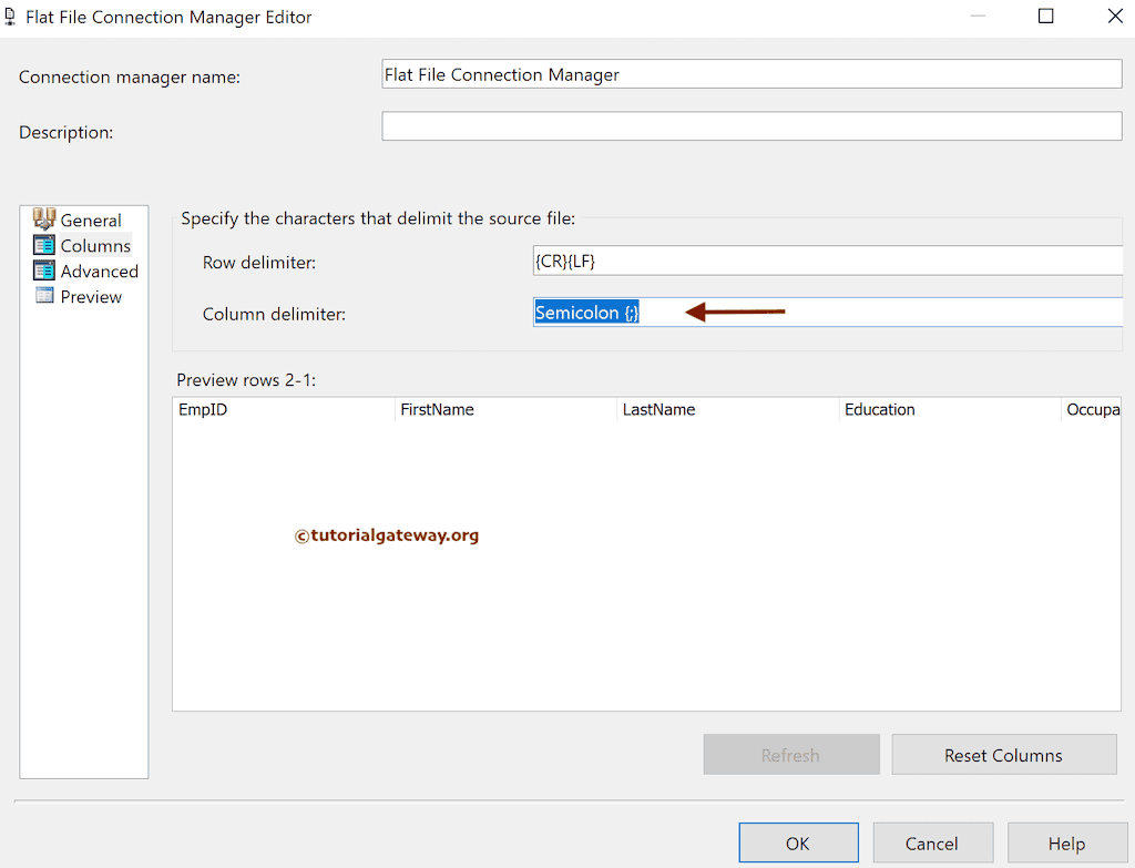 Change the Column Delimiter in SSIS to Export SQL Table Data to Semicolon Delimiter flat file