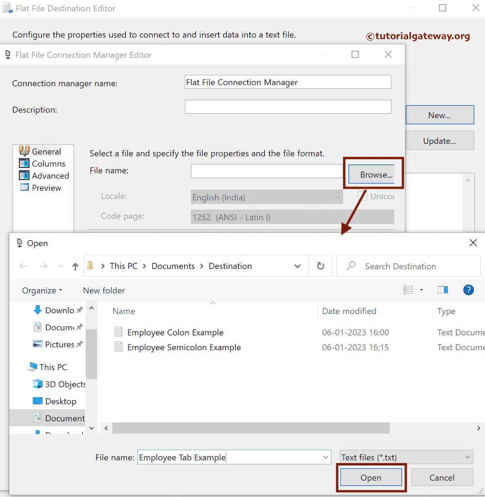 Browse button to create a new file