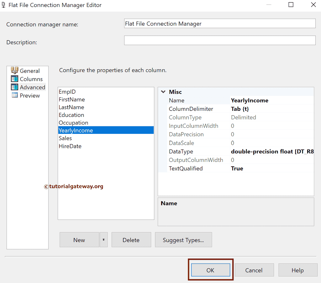 Change the Data type or column names