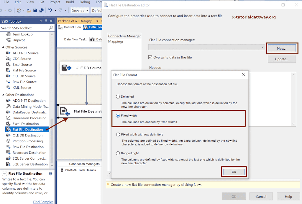 SSIS Export SQL Table to Fixed Width Flat File Destination 1