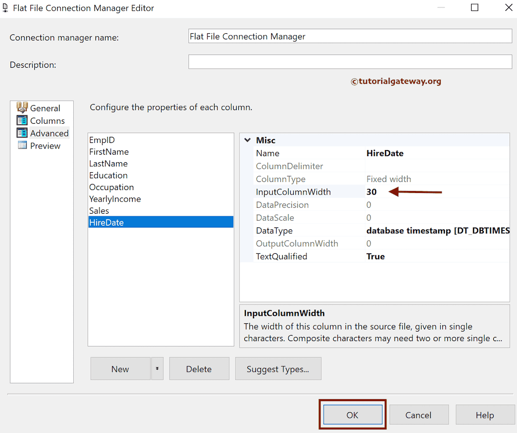 Change the InputColumnWidth value