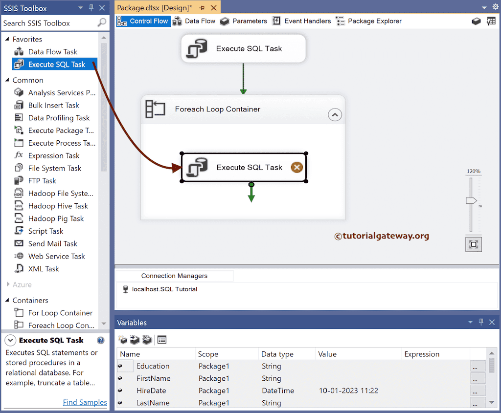 Add Execute SQL Task inside the Loop