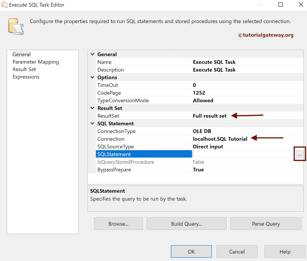 Execute SQL Task Editor