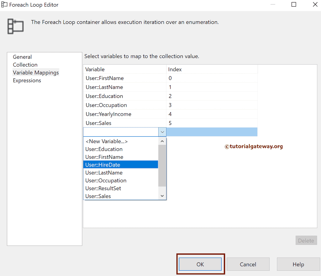 SSIS ForEach Loop ADO Enumerator Variabel Mapping